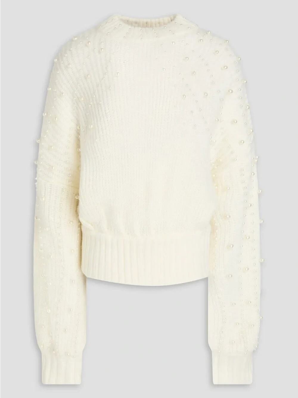 FARM RIO Brazilian Chic Off-White Pearl Embroidery Bubble Sweater